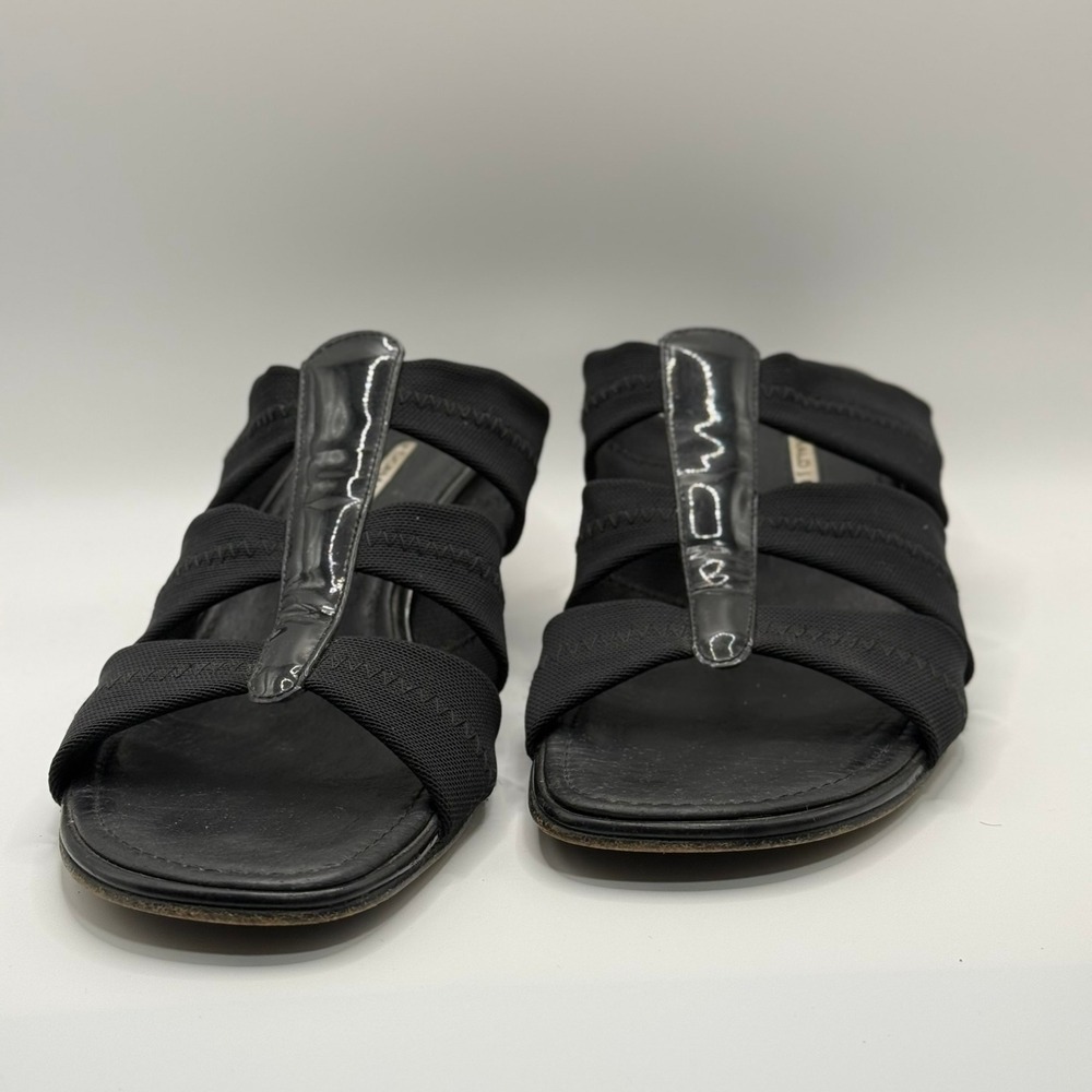 Donald J Pliner Black Elastic Multi Strap Kitten Heel Sandals Made in Spain 8M